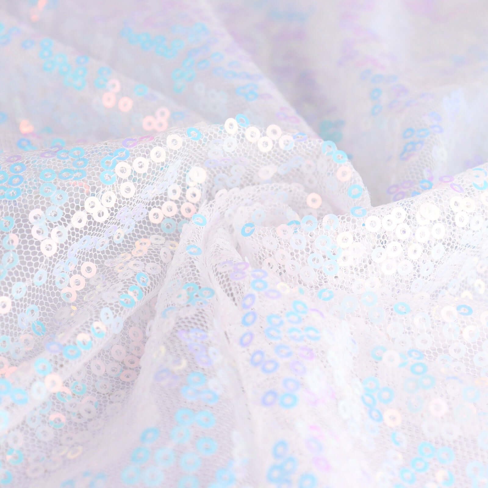 Sequin 132" Round Tablecloth Iridescent Blue - Seamless Dazzling Table Cover
