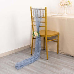 5 Pack Crinkled Organza Chair Sashes Dusty Blue with Shimmer Chiffon Layers - Stylish Sheer Decor