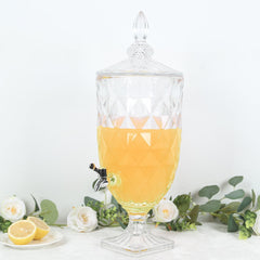 1.3 Gallon Glass Beverage Dispenser, Apothecary Jar Style Party Drink Dispenser with Diamond Texture and Lid - Versatile Serving Feature 21"