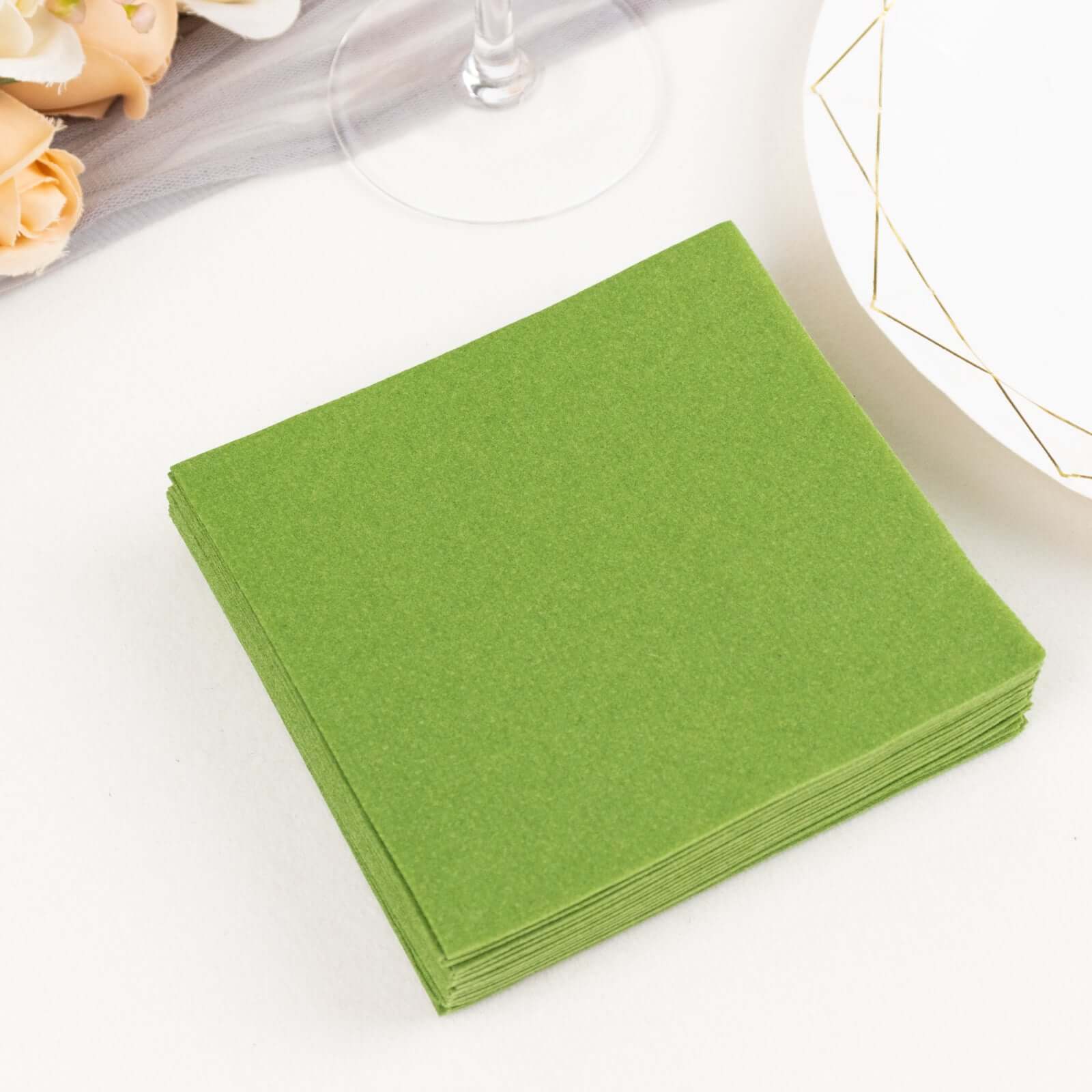 20-Pack Paper Linen-Like Cocktail Napkins Olive Green - Disposable 5"x5" Airlaid Soft Napkins
