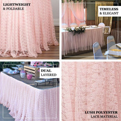 Lace 17ft Table Skirt Blush Premium Pleated - Vintage Style for Parties