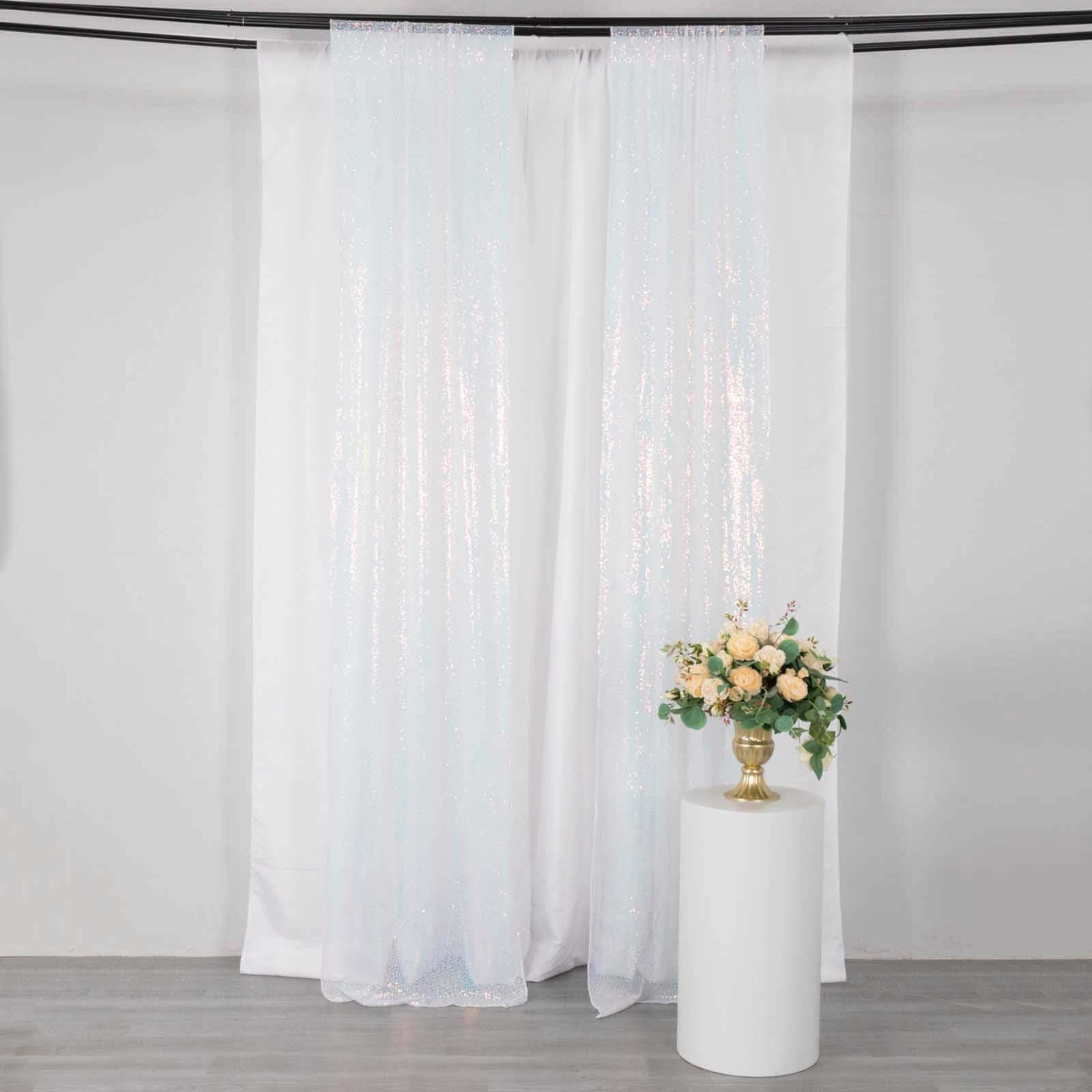 2 Pack Iridescent Blue Sequin Event Curtain Drapes with Rod Pockets, Seamless Backdrop Event Panels - 8ftx2ft