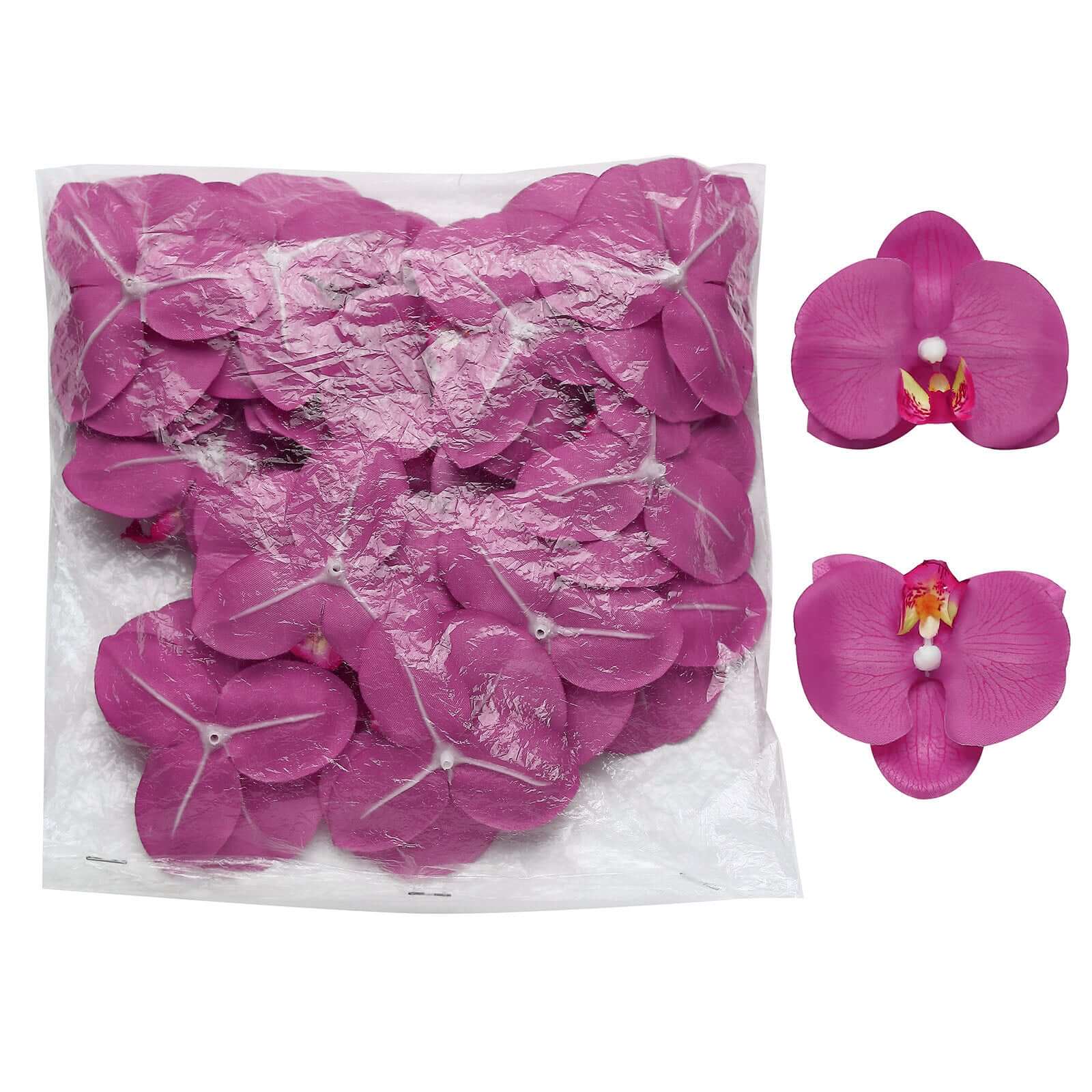 20 Silk Artificial Orchids Flower Heads Fuchsia - Versatile Floral Accents for DIY Floral Arrangements Corsages & Event Decor 4"