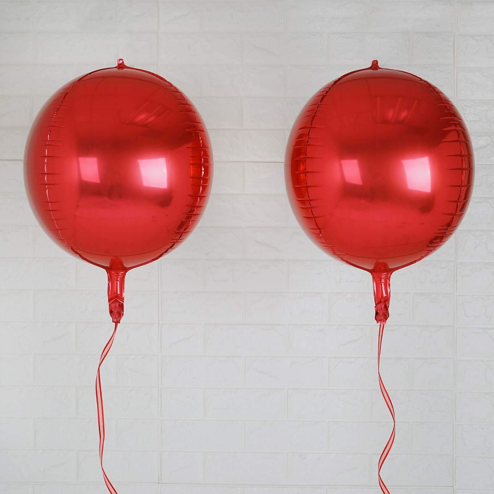 2 Pack 14" 4D Metallic Red Sphere Mylar Foil Helium or Air Balloons