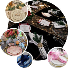 6-Pack Acrylic Round Charger Plates 13" in Transparent Dusty Blue with Beaded Rim, Decorative Dinner Party Serving Plates