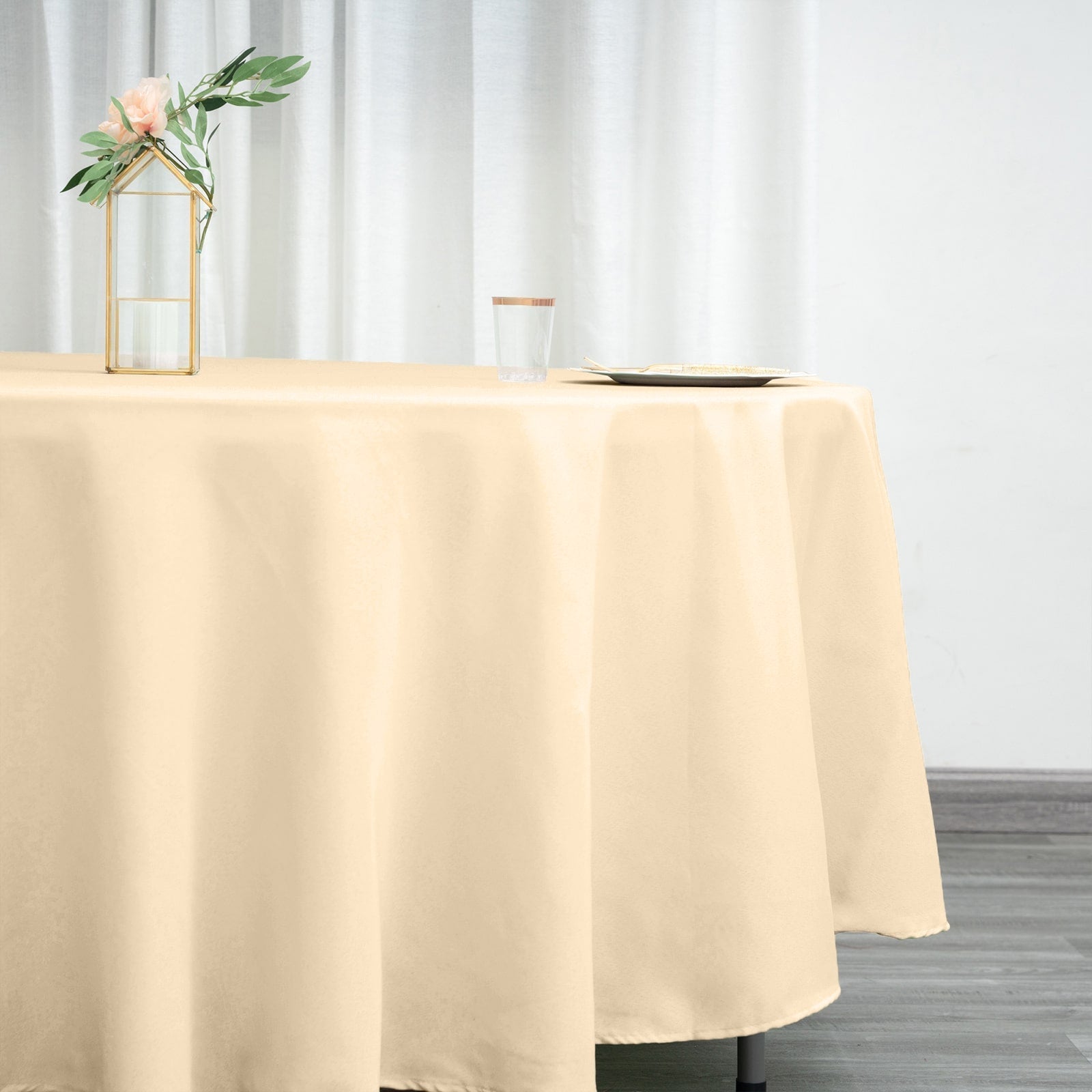 Polyester 108" Round Tablecloth Beige - Wrinkle-Resistant Table Cover