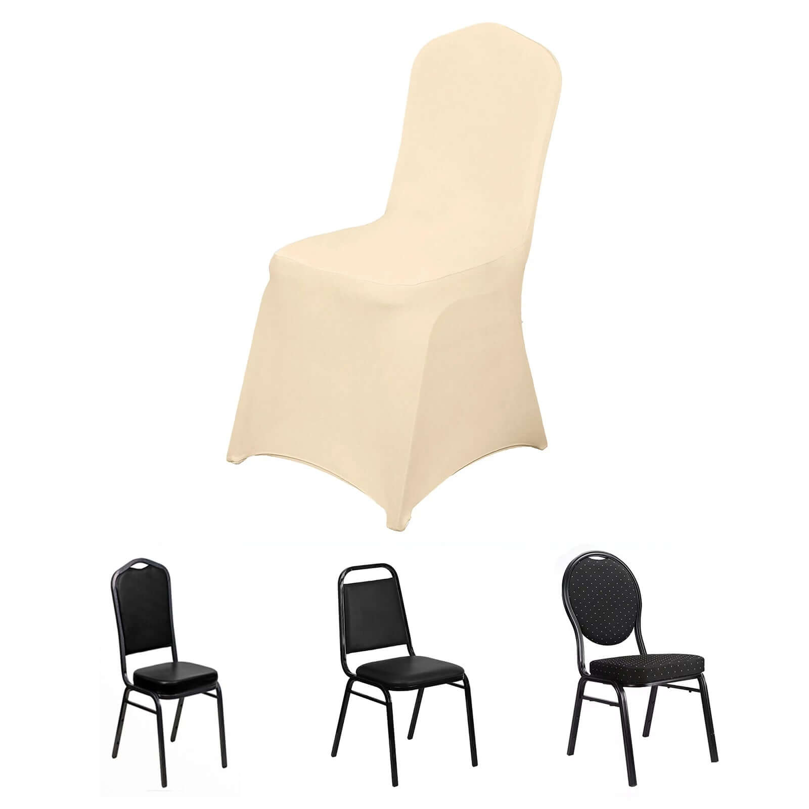 Spandex Chair Cover for Banquet Chairs Beige - Stretch 160GSM Fabric with Slip-On Slipcover