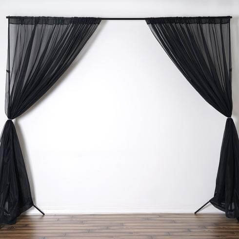 2 Pack Black Sheer Chiffon Event Curtain Drapes, Durable Flame Resistant Premium Organza Backdrop Event Panels With Rod Pockets - 10ftx10ft
