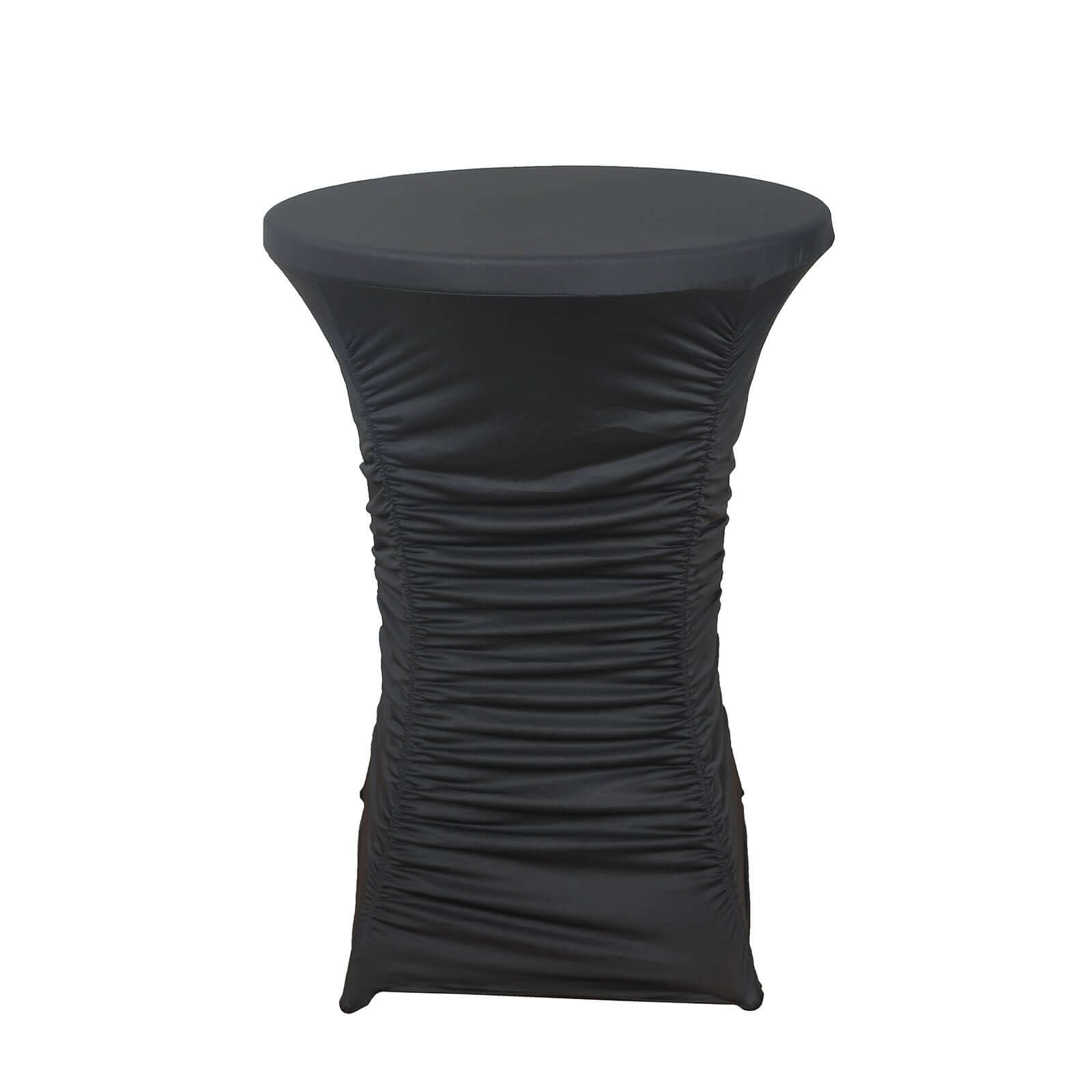 Heavy Duty Spandex 32" Fitted Round Cocktail Table Cover Black Ruched Pleated - Durable Stretch Design