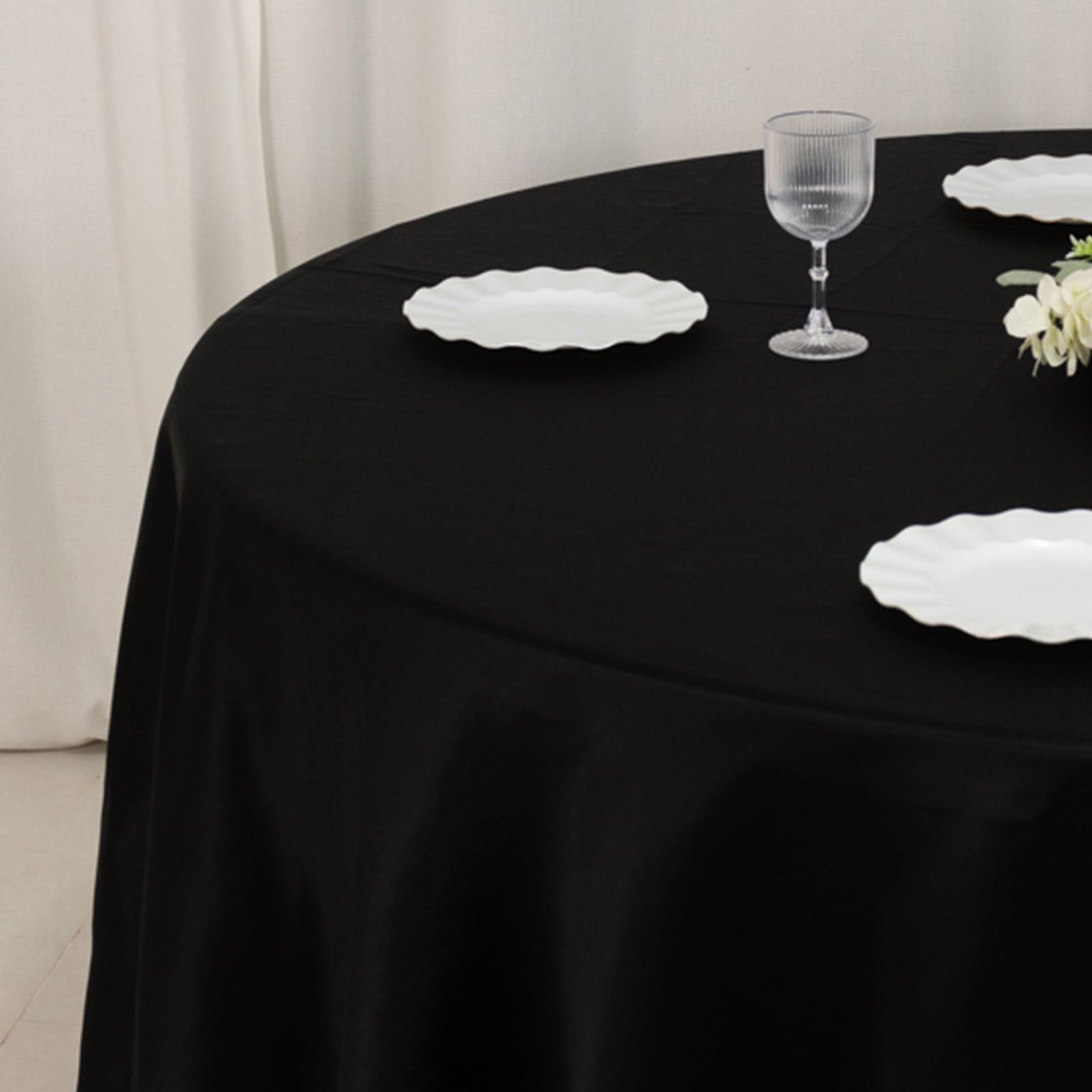 Lamour Satin 108" Round Tablecloth Black - Durable & Silk-Like Table Cover for Classy Weddings & Events