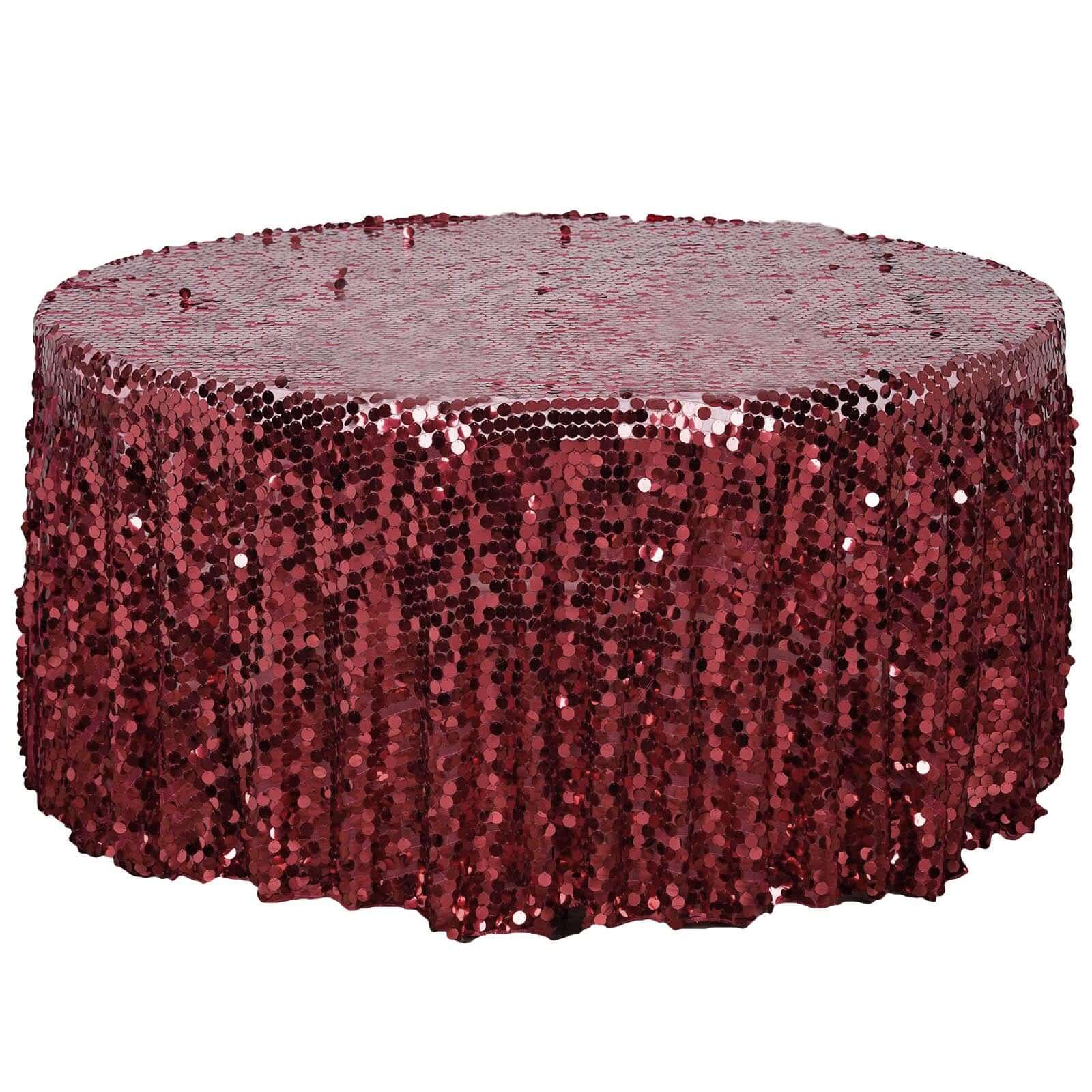 Sequin 120" Round Tablecloth Burgundy - Seamless Big Payette Table Cover