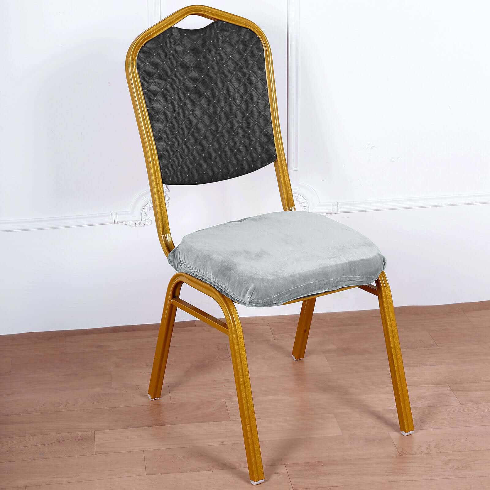 Velvet Chair Cushion Protector Stretch with Tie for Dining Chairs Dusty Blue - Durable Cover for Formal Gatherings