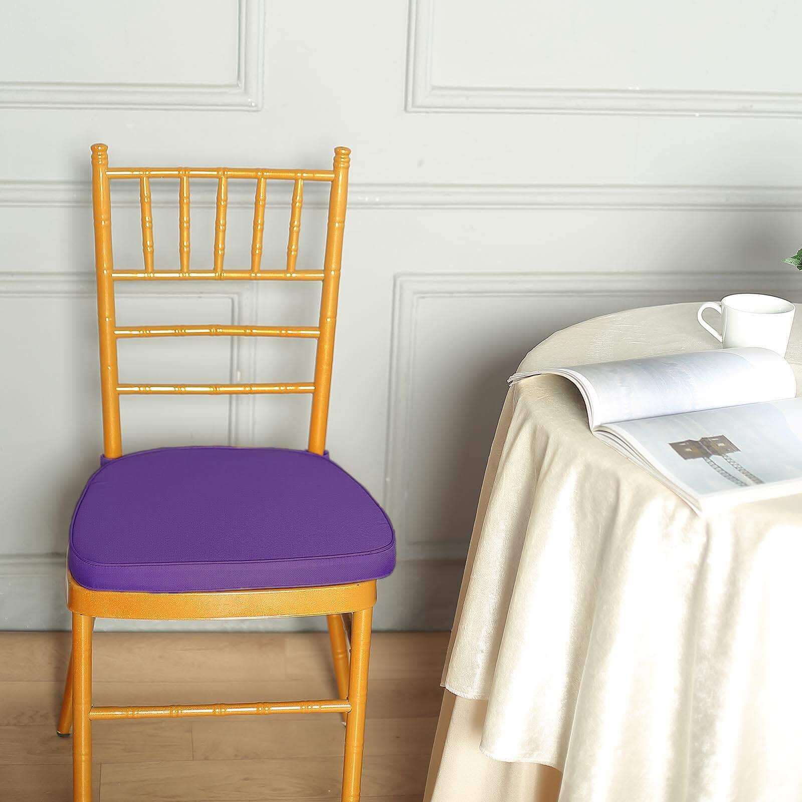 Chiavari Chair Cushion with 1.5" Thick Memory Foam and Ties Purple - Stylish Removable Cover for Comfort