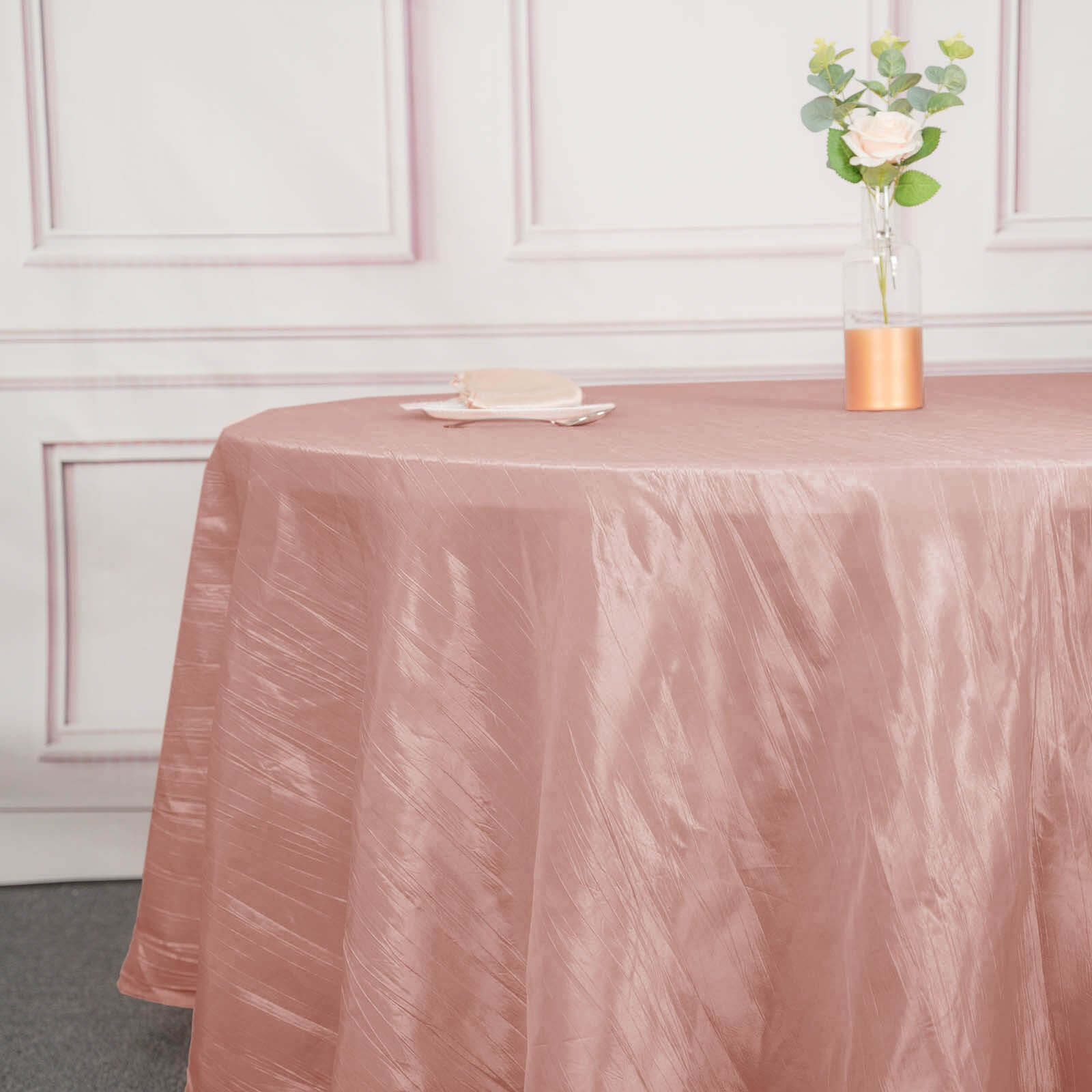 Taffeta 120" Round Tablecloth Dusty Rose - Seamless Accordion Crinkle Table Cover