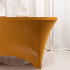 Stretch Spandex 5ft Round Tablecloth Gold - Durable Form-Fitting Table Cover for Events & Presentations