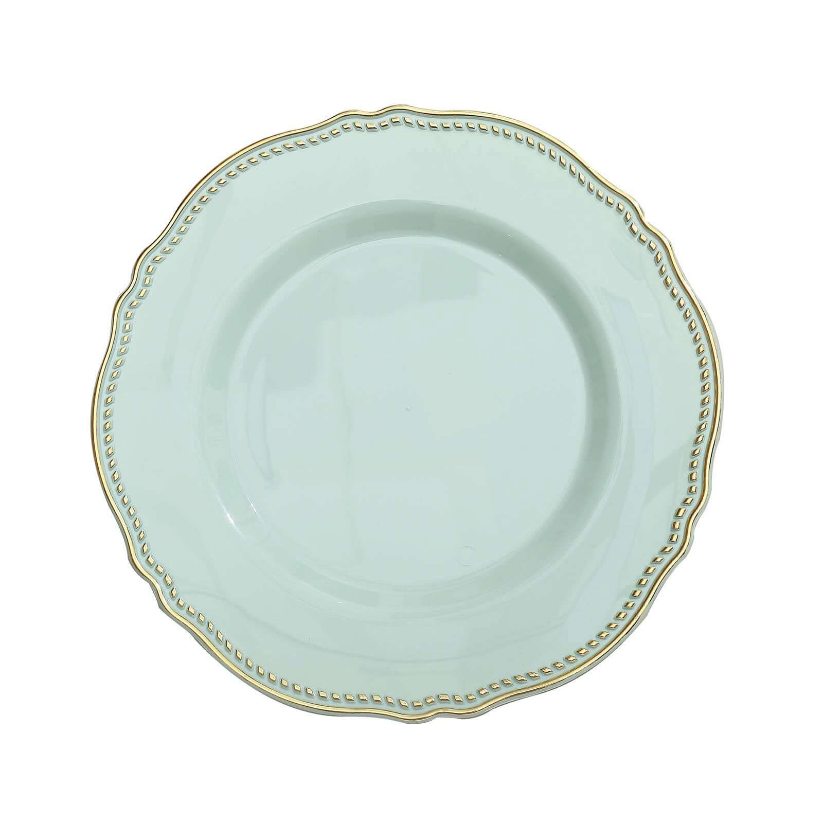 10-Pack Plastic Dinner Plates in Jade with Gold Scalloped Rim - Disposable Party Plates 9"