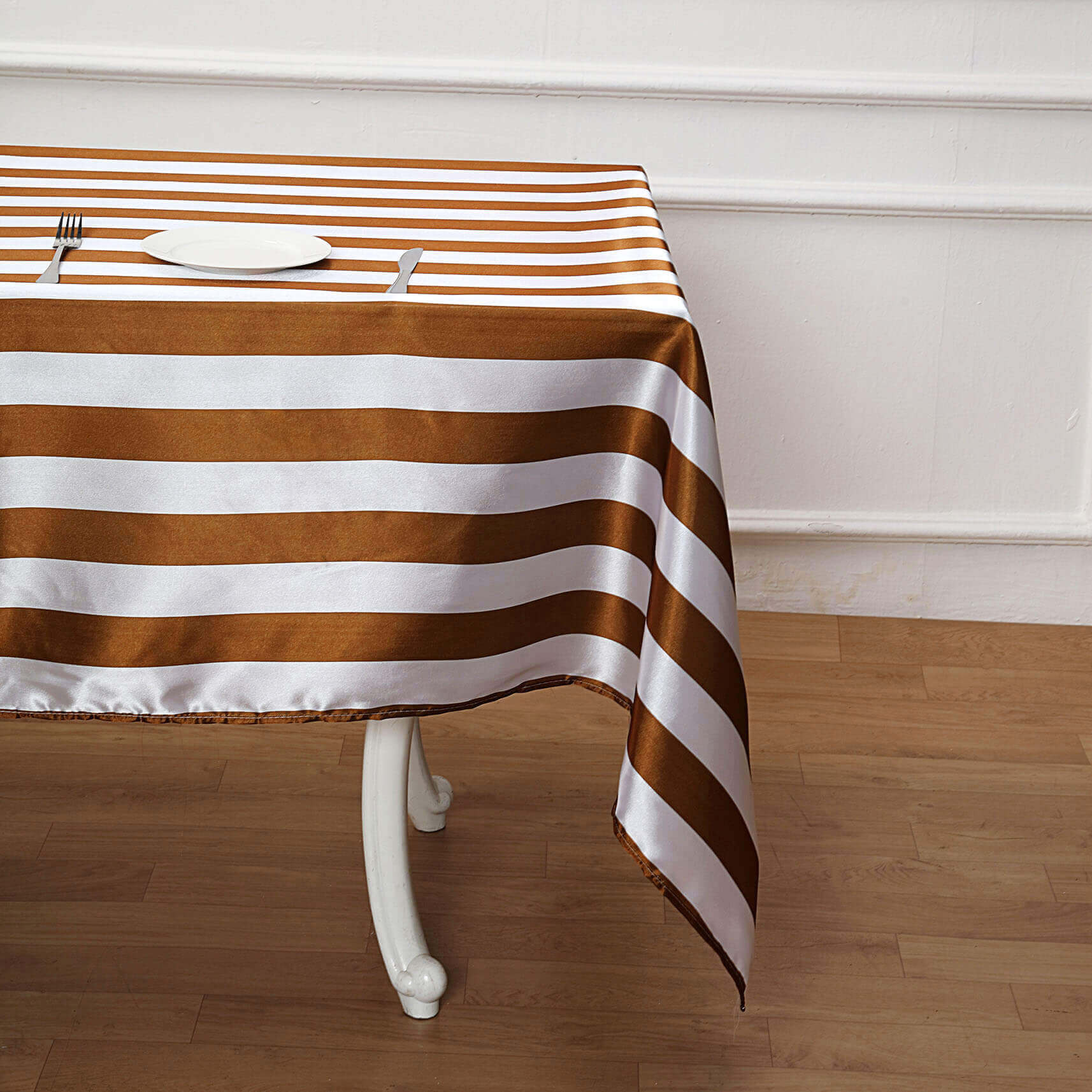 Satin 60"x102" Rectangle Tablecloth Gold/White - Stripe Design with Stylish Smooth Finish Table Cover