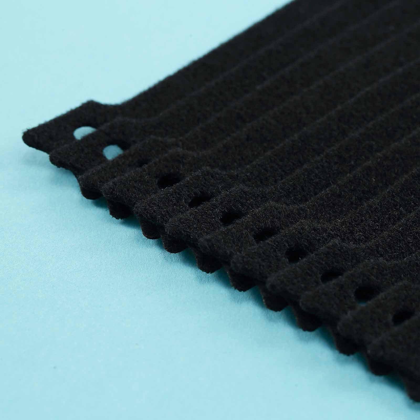 12 Pack 8" Black Reusable Fastening Velcro Cable Ties, Adjustable Hook and Loop Cord Organization Straps
