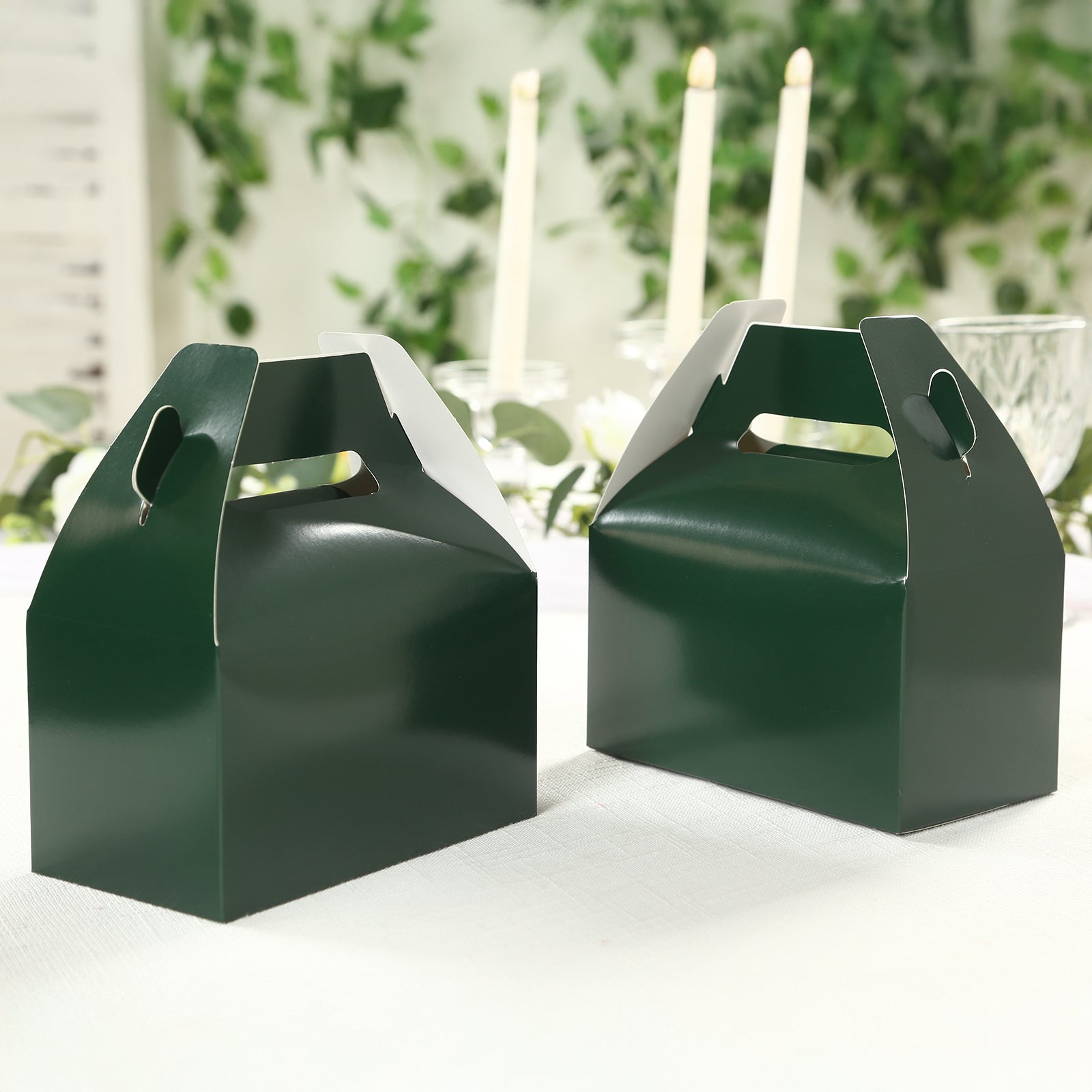 25 Pack Candy Gift Tote Gable Boxes, Hunter Emerald Green Party Favor Treat Boxes - 6"x3.5"x7"