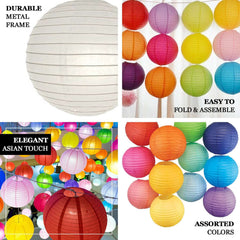 Set of 6 Silver Hanging Paper Lanterns, Chinese Sky Lanterns, Assorted Sizes - 16", 20", 24"