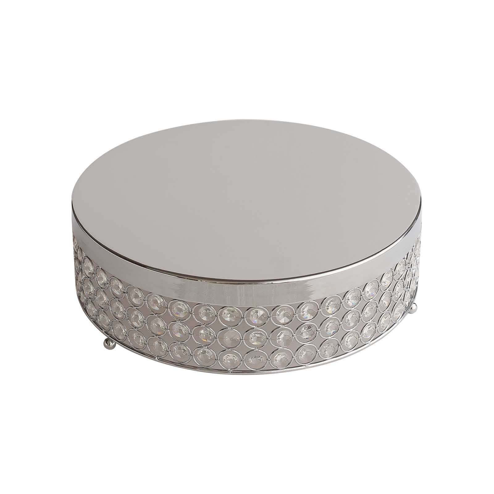 Metal Cake Stand Pedestal Crystal Beaded Design Silver - Cupcake Display and Dessert Riser 16"