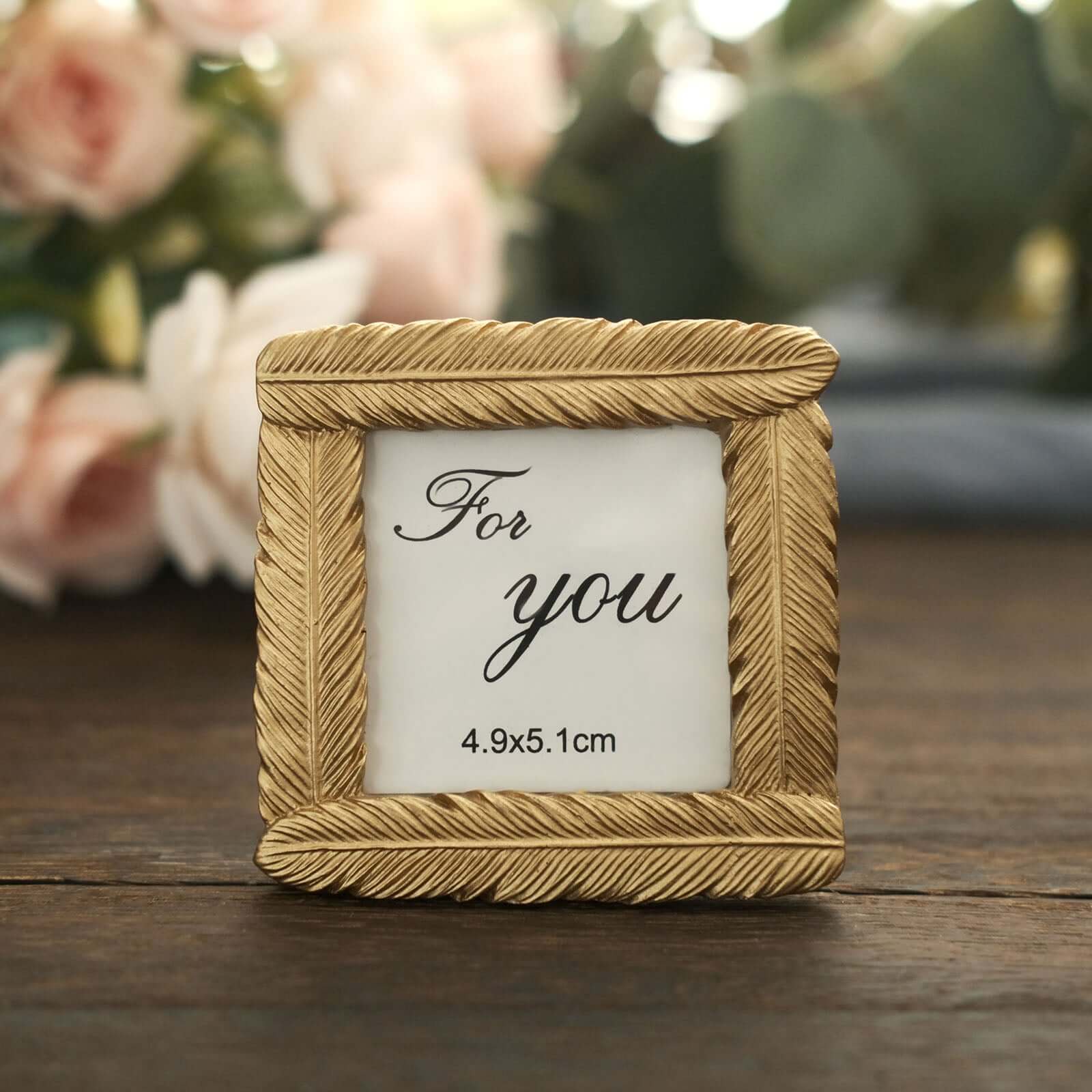 4 Pack Gold Resin 3" Mini Square Vintage Feather Party Favors Picture Frames, Wedding Card Place Holder