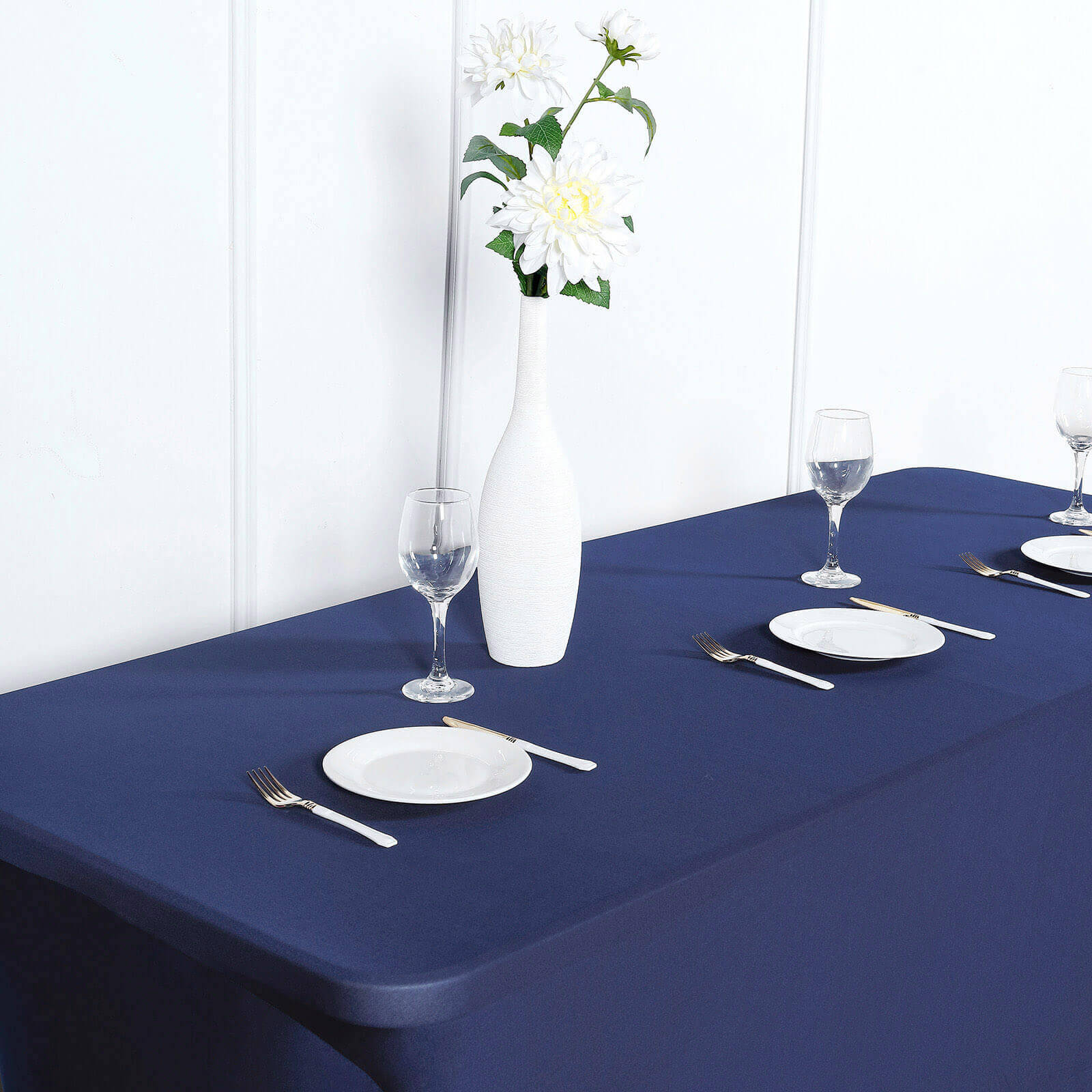 Stretch Spandex 96"x30" Rectangle Table Cover Navy Blue - Durable Form-Fitting Tablecloth