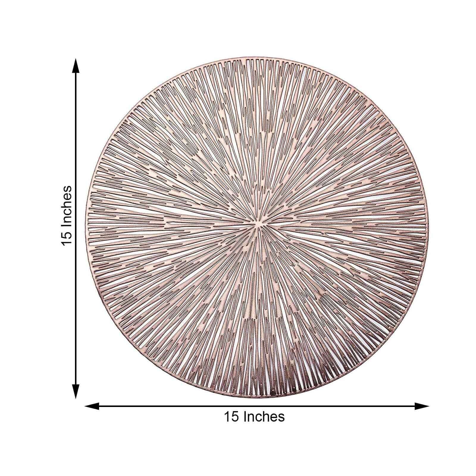 6-Pack Dining Table Mats Spiked Design Rose Gold - Vinyl Non-Slip Surface with Modern Appeal 15"