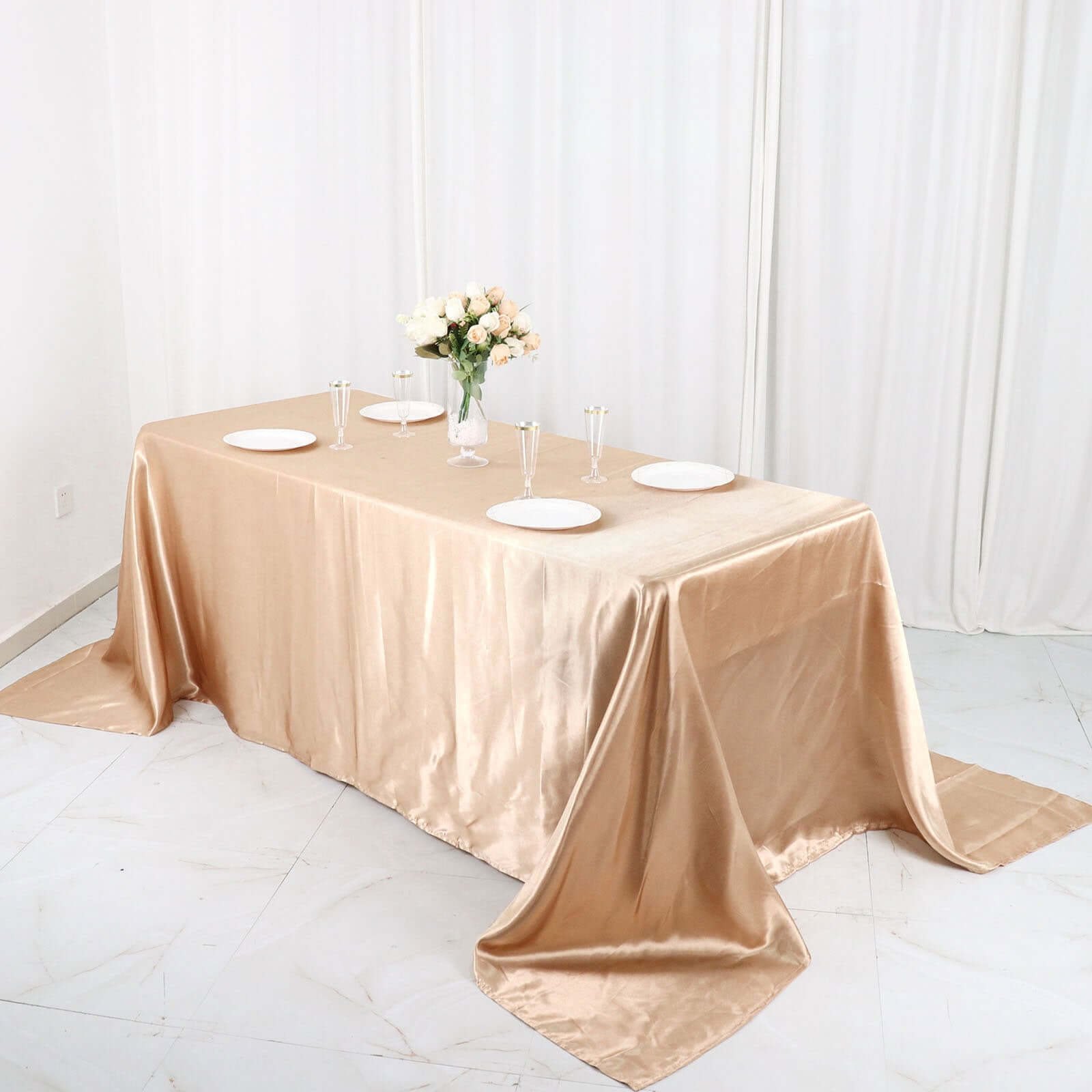 Satin Rectangular 90"x132" Tablecloth Nude Satin - Seamless Table Cover