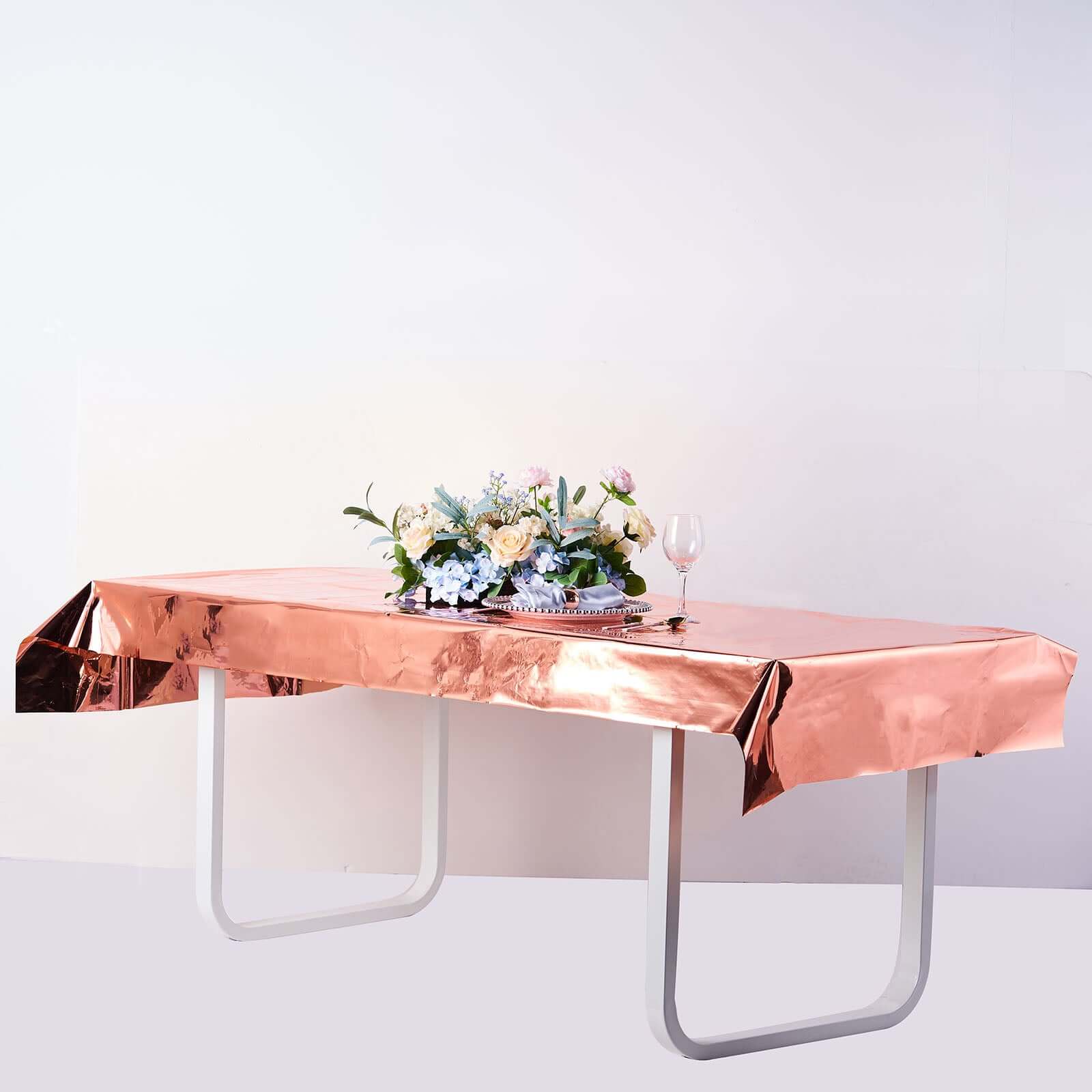 Metallic Foil Tablecloth Rectangle Rose Gold - Decorative Disposable Table Cover 40"x90"