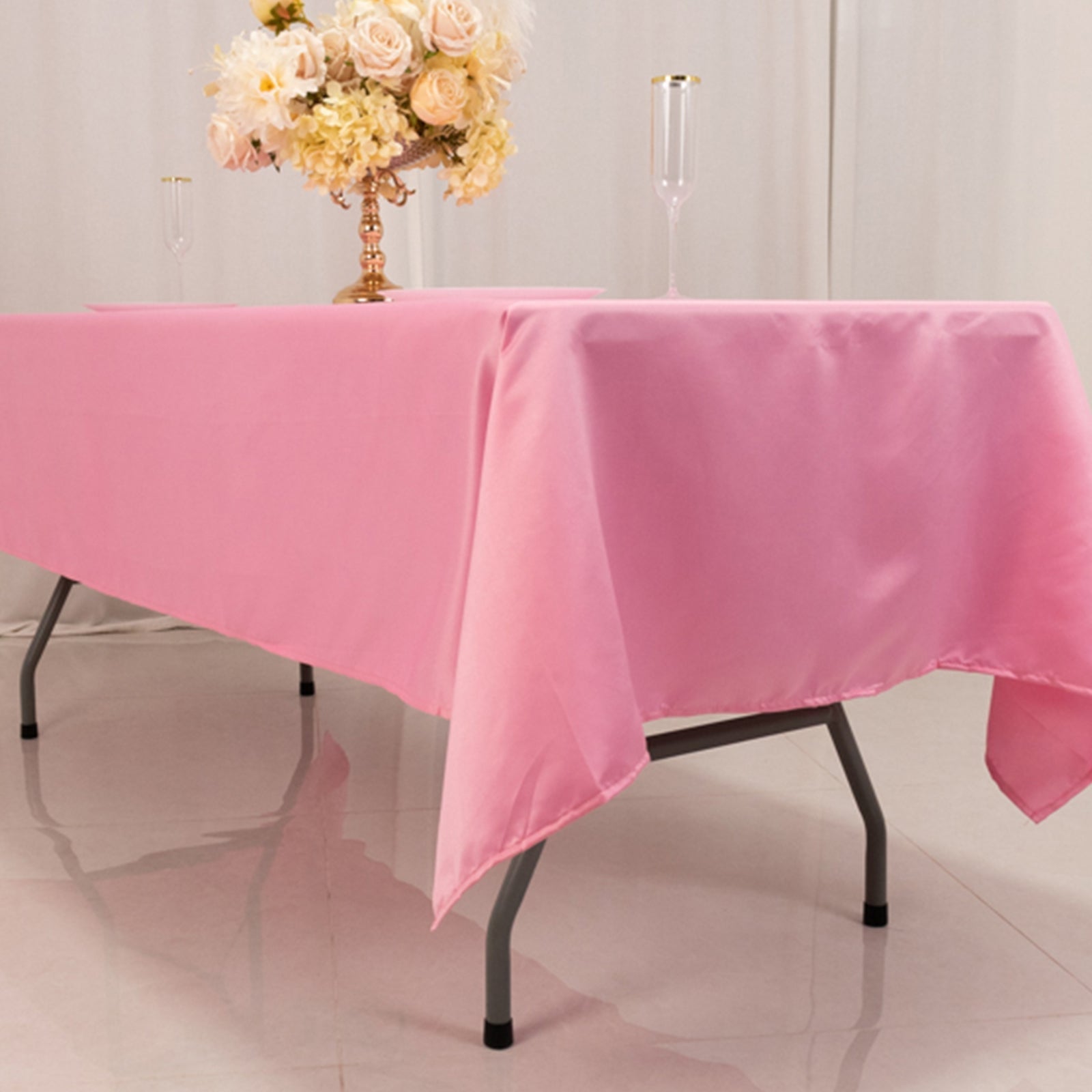 Lamour Satin 60"x102" Rectangle Tablecloth Pink - Durable & Silky Soft Feel Table Cover