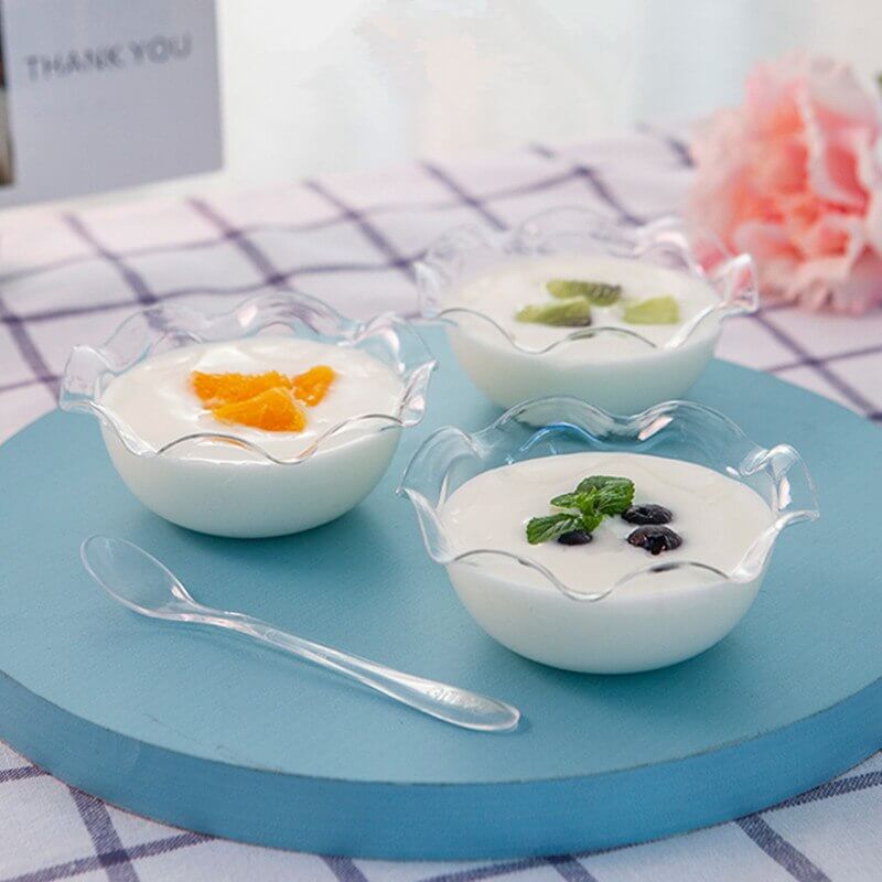 12-Pack Dessert Bowls Blossom Design Clear - Plastic Disposable Bowls for Ice Cream and Candy 3oz