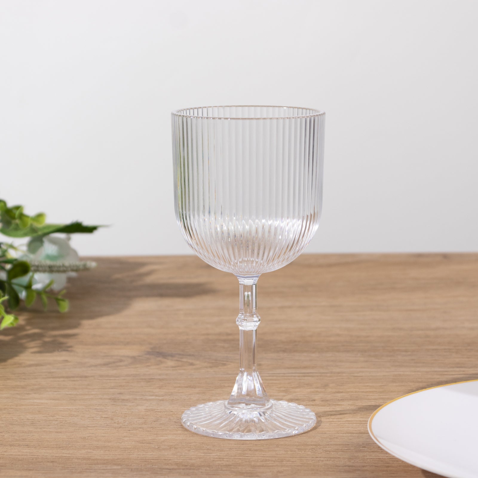 12-Pack Plastic Goblets Clear Vintage Ribbed Pattern - Reusable Shatterproof Glassware 9oz