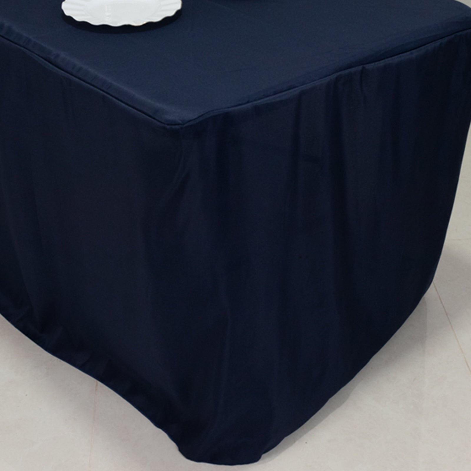 Fitted Polyester 72"x30" Rectangle Tablecloth Navy Blue with Open Back Design - Easy to Maintain and Wrinkle-Resistant Table Cover
