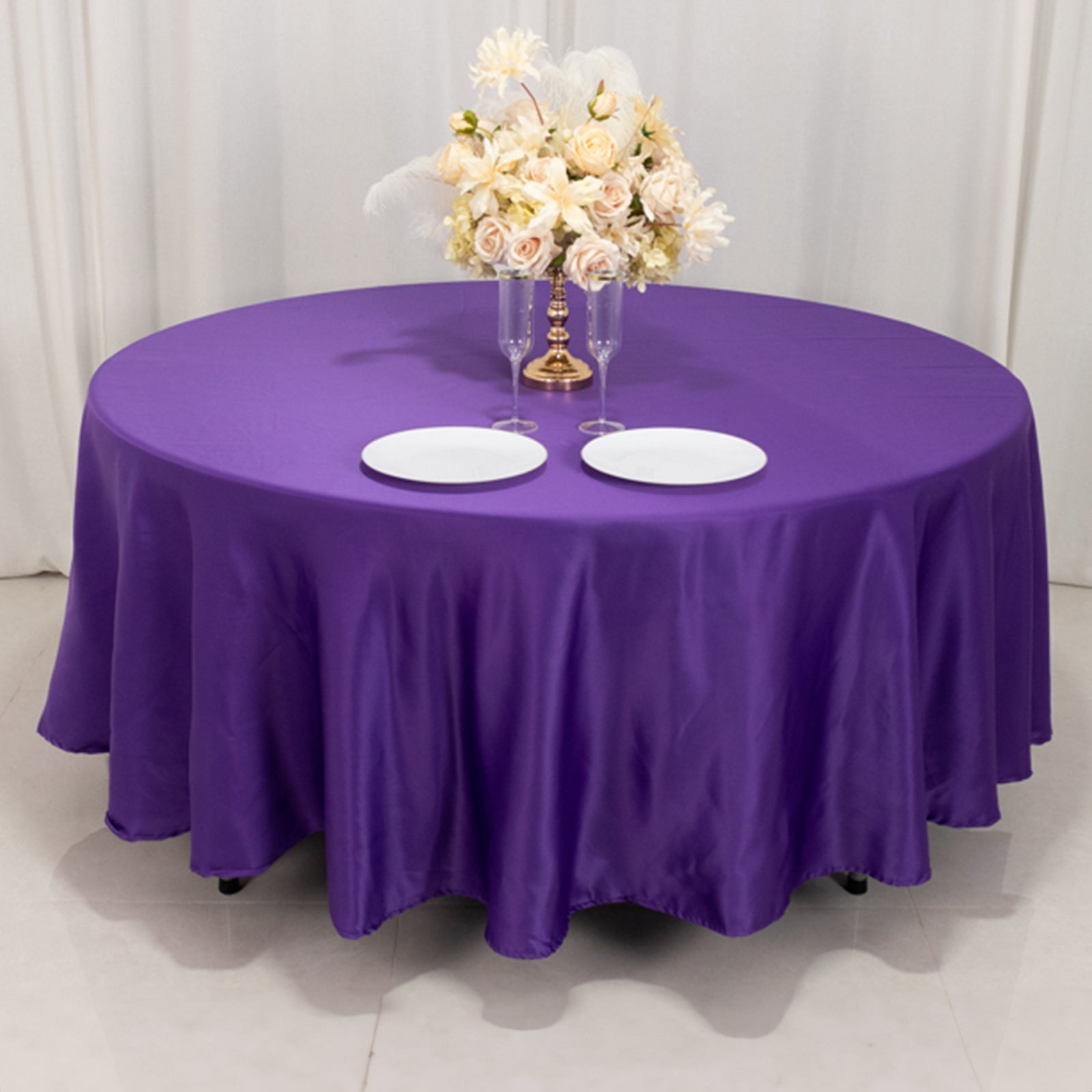 Lamour Satin 108" Round Tablecloth Purple - Durable & Silk-Like Table Cover