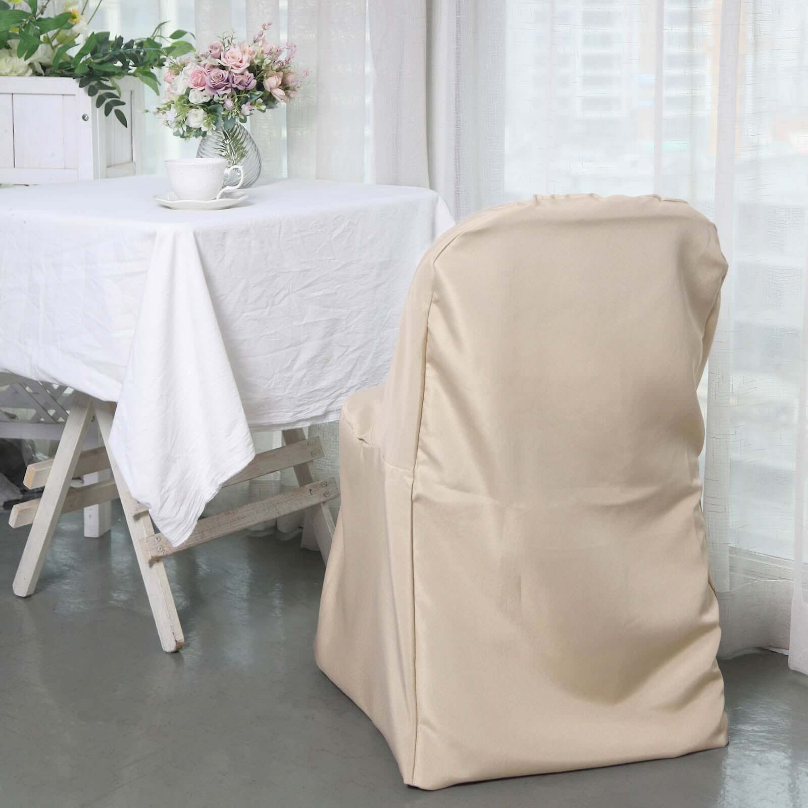 Polyester Slip On Folding Chair Covers Nude - Stain-Resistant Reusable Durable Fabric