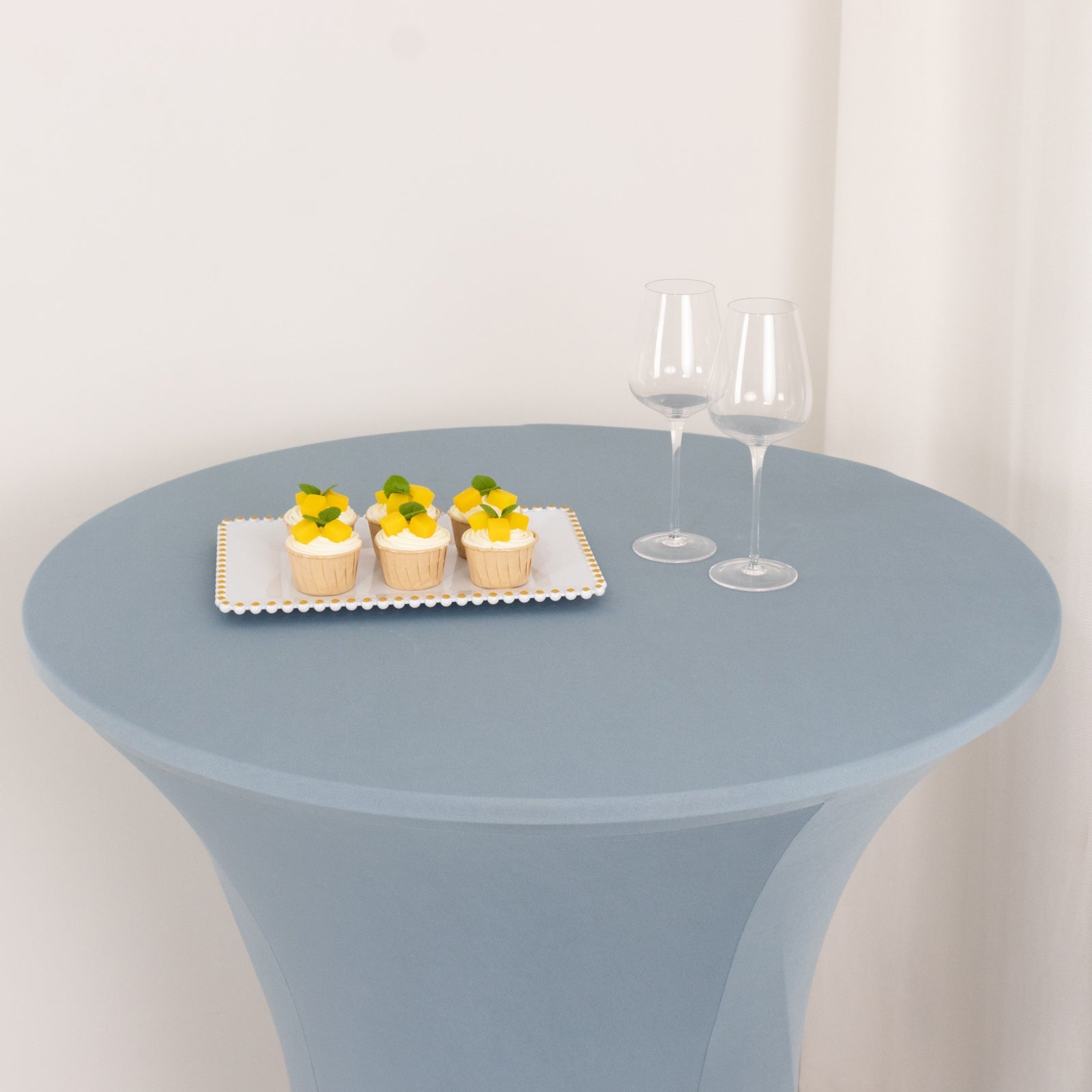 Spandex 33"-36" Round Cocktail Table Cover Dusty Blue - Easy to Maintain Stretch Fitted Highboy Tablecloth