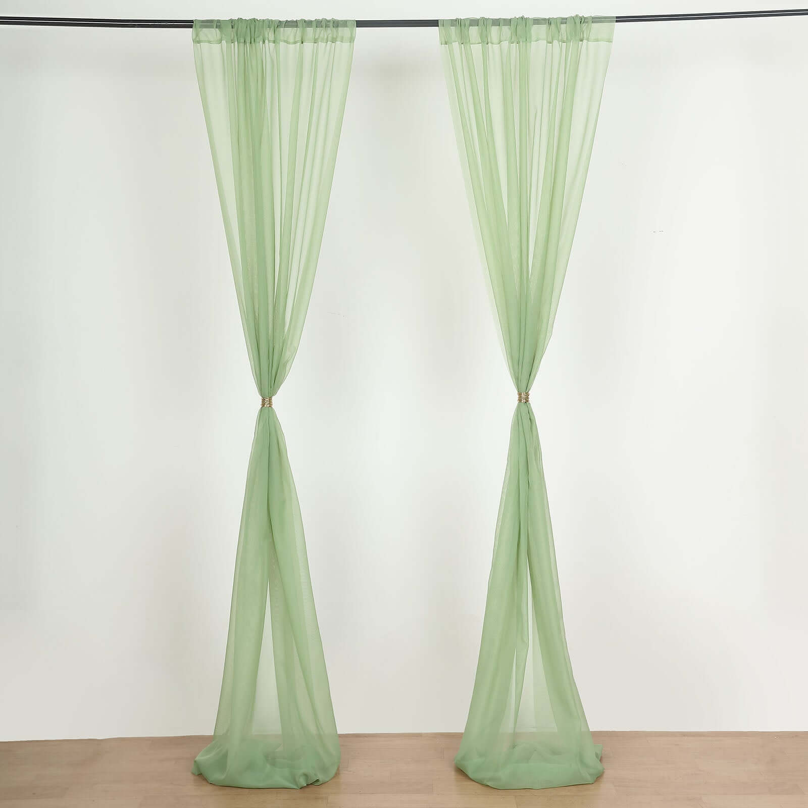 2 Pack Sage Green Sheer Chiffon Event Curtain Drapes, Durable Flame Resistant Premium Organza Backdrop Event Panels With Rod Pockets - 10ftx10ft