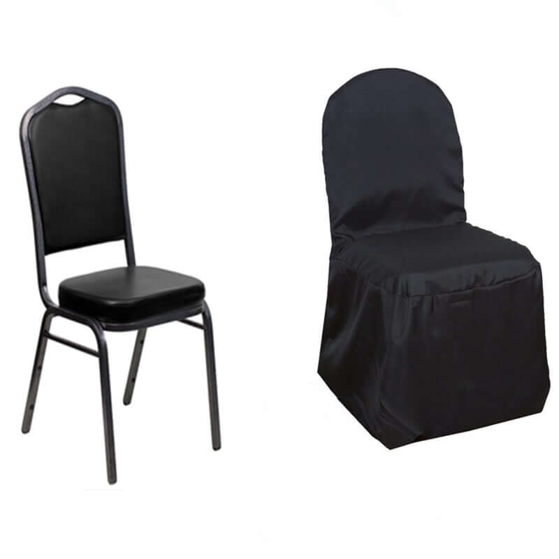 Polyester Slip On Banquet Chair Covers Black - Stain-Resistant Reusable Durable Fabric