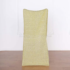 Stretch Spandex Chair Back Slipcover with Metallic Shimmer Tinsel Champagne - Durable Chiavari Chair Back Cover