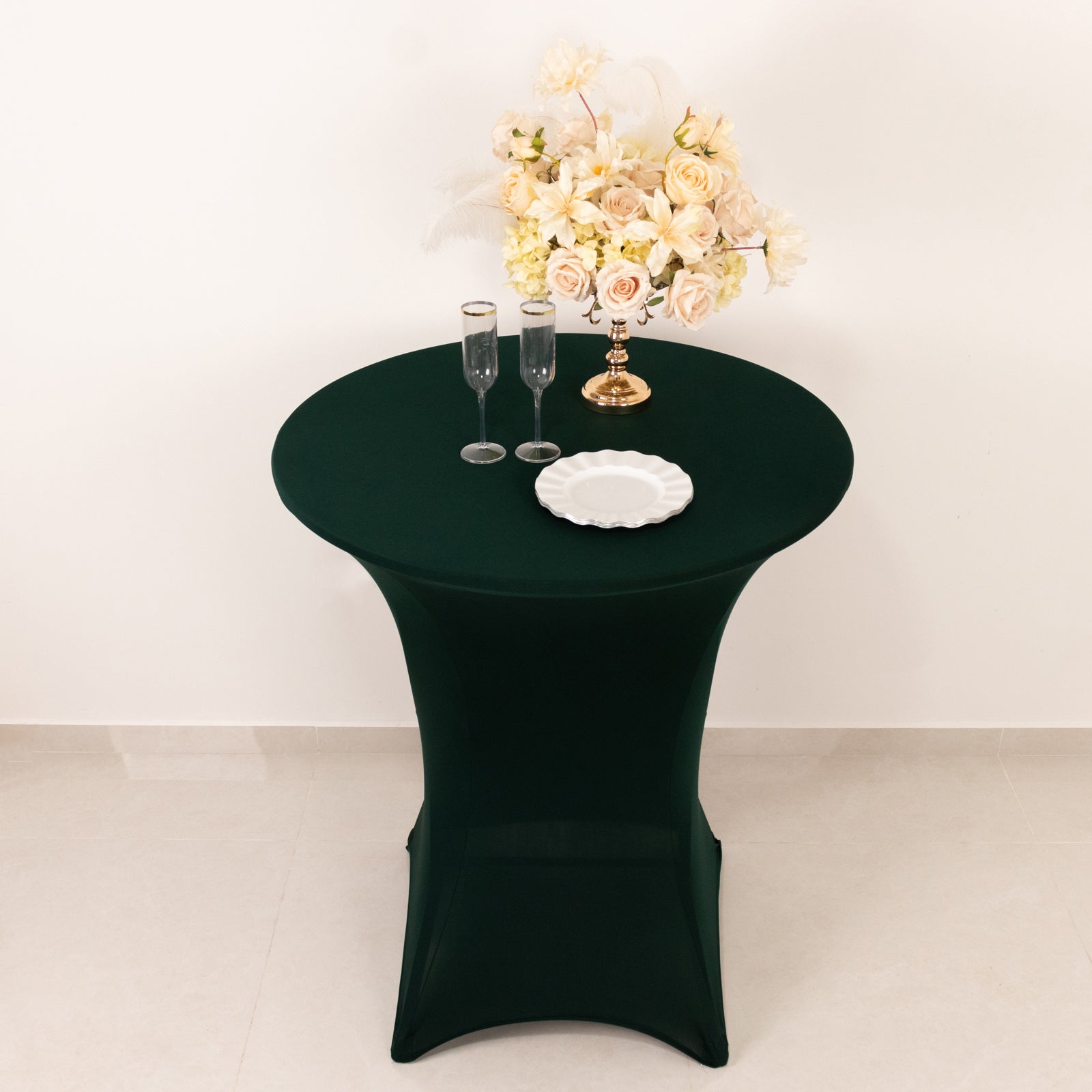 Spandex 33"-36" Round Cocktail Table Cover Hunter Emerald Green - Easy to Maintain Stretch Fitted Highboy Tablecloth