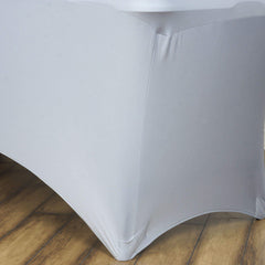Stretch Spandex 6ft Rectangle Tablecloth Silver - Durable Form-Fitting Table Cover