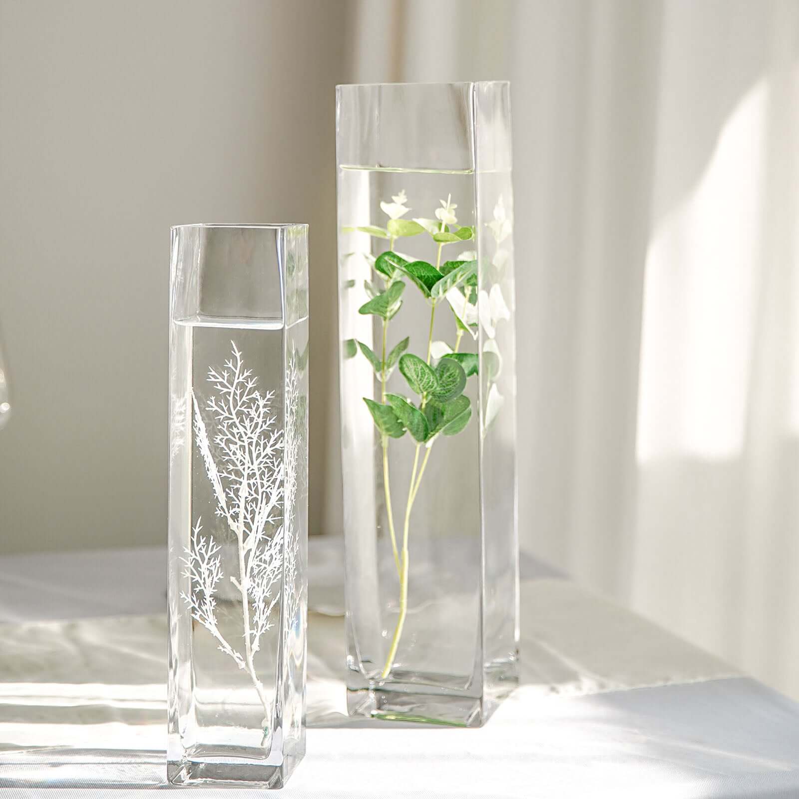12-Pack Glass Cylinder Vases Square Clear - Durable Heavy Duty Floral Centerpieces for Weddings 14"
