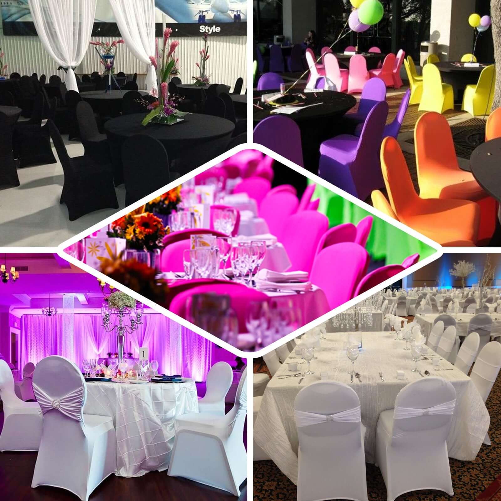 Spandex Chair Cover with Foot Pockets for Banquet Chairs Black/White Striped - Durable Stretch Fitted Slipcover for Weddings & Gatherings