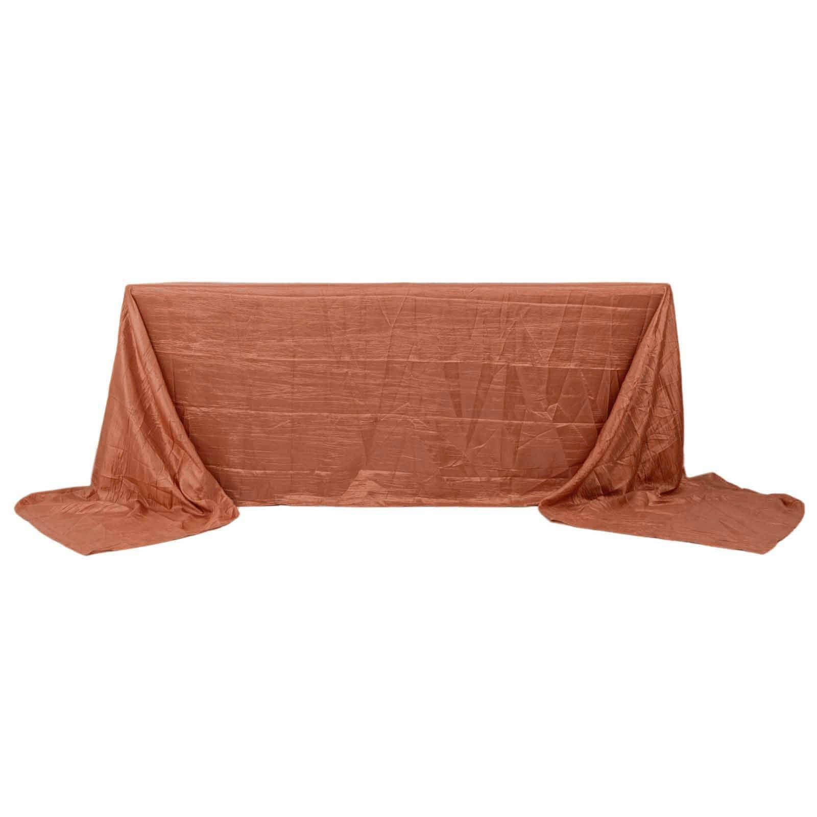 Taffeta 90"x156" Rectangle Tablecloth Terracotta (Rust) - Accordion Crinkle Seamless Table Cover