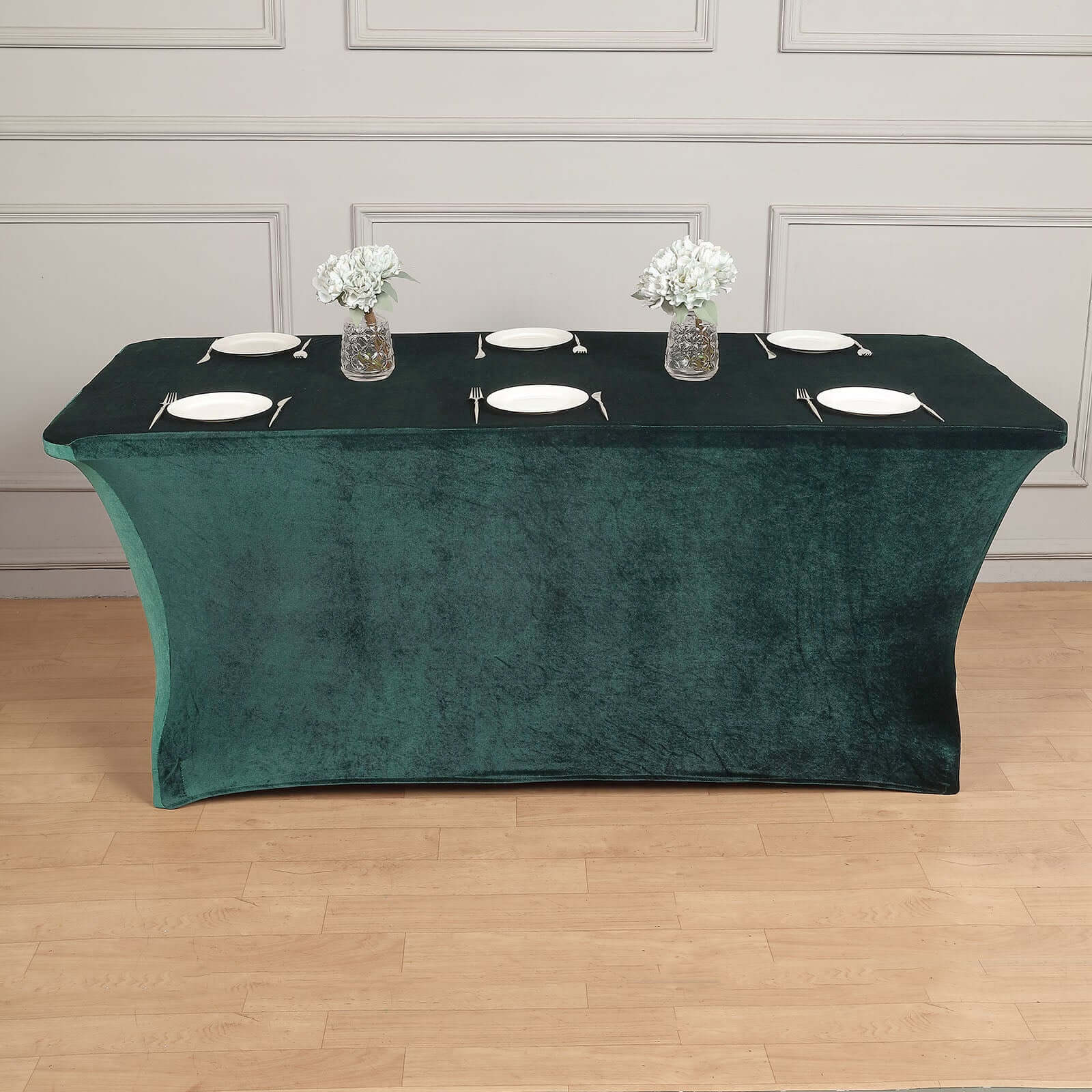 Velvet Spandex 6ft Rectangle Tablecloth Hunter Emerald Green - Fitted Wrinkle-Free Design for 72"x30" Tables