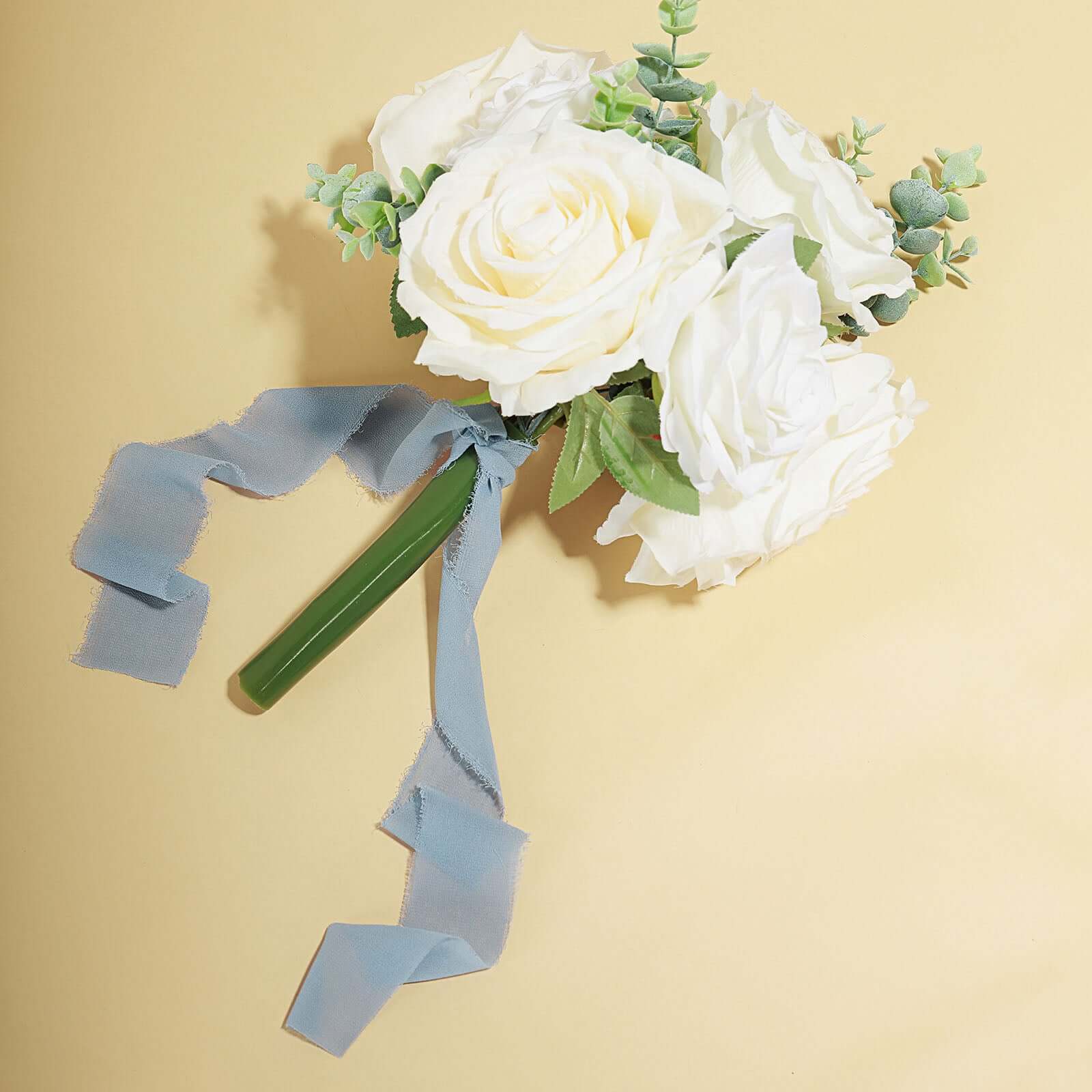 2 Pack 6yd Dusty Blue Silk-Like Chiffon Linen Ribbon Roll For Bouquets, Wedding Invitations Gift Wrapping