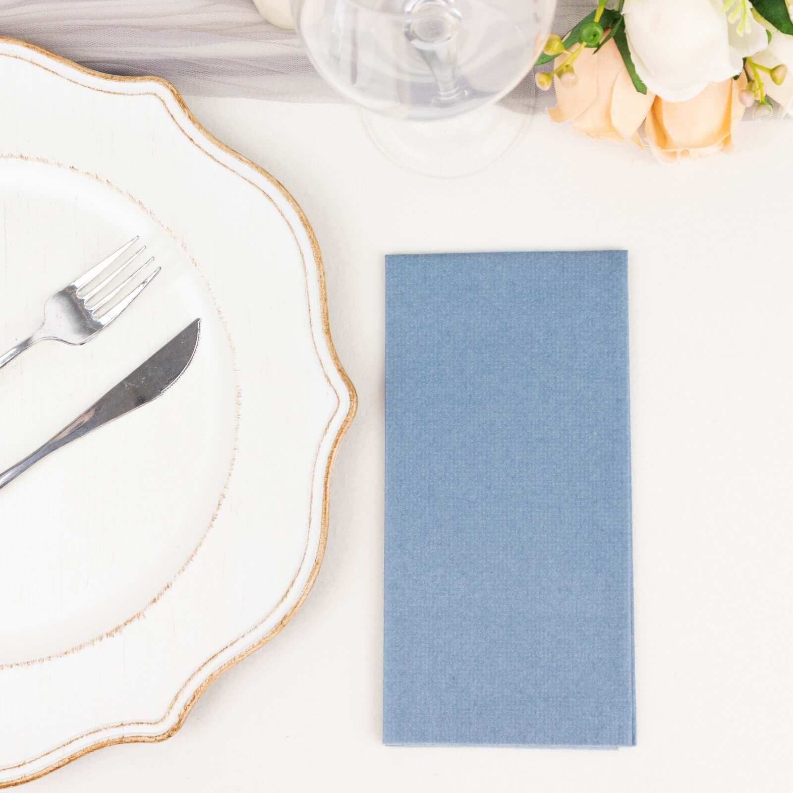 20-Pack Paper Linen-Like Napkins Dusty Blue - Disposable Hygienic Airlaid Guest Towels 8.5"x4"