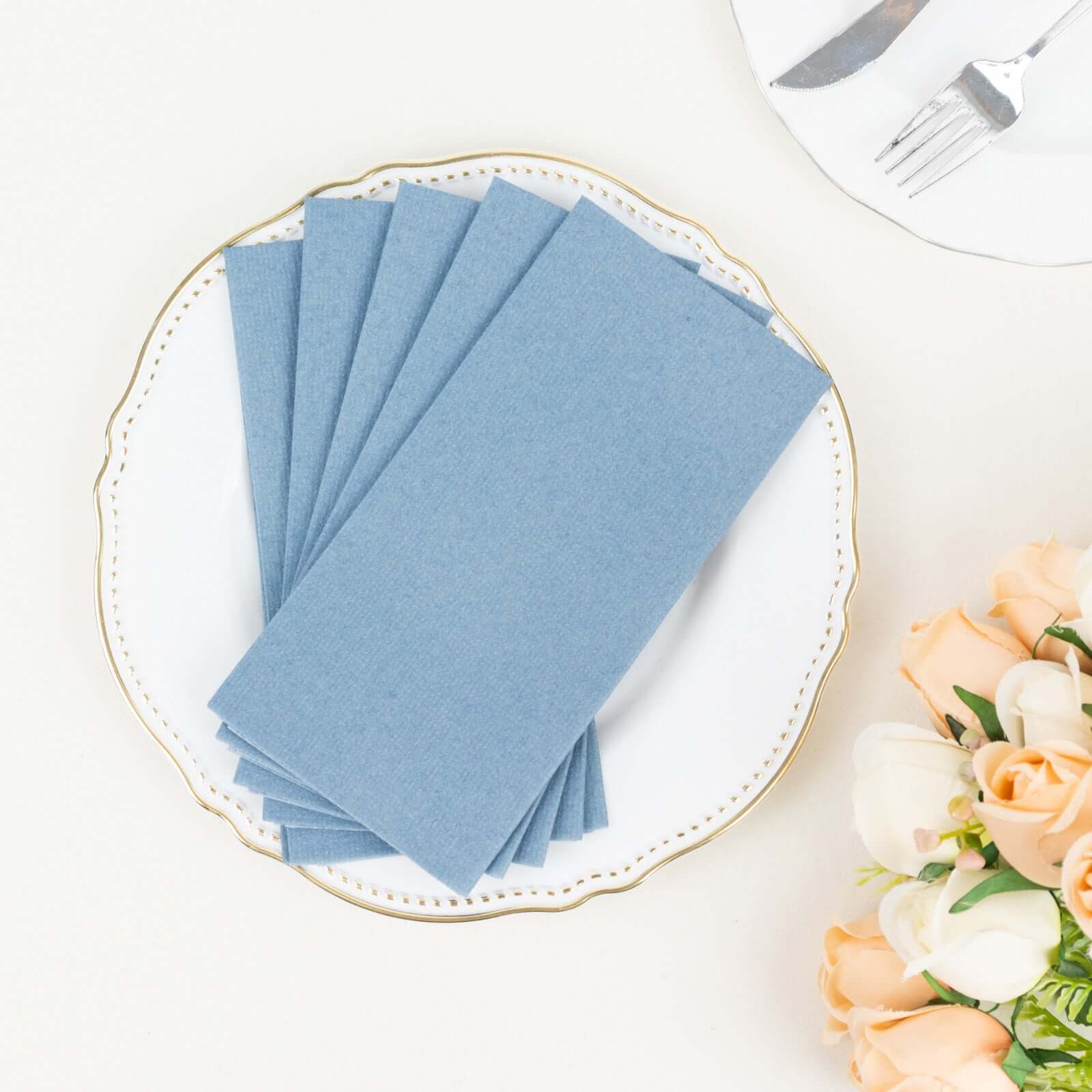 20-Pack Paper Linen-Like Napkins Dusty Blue - Disposable Hygienic Airlaid Guest Towels 8.5"x4"