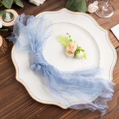5 Pack Crinkled Organza 21"x21" Napkins Dusty Blue - Rustic Style Dinner & Party Napkins